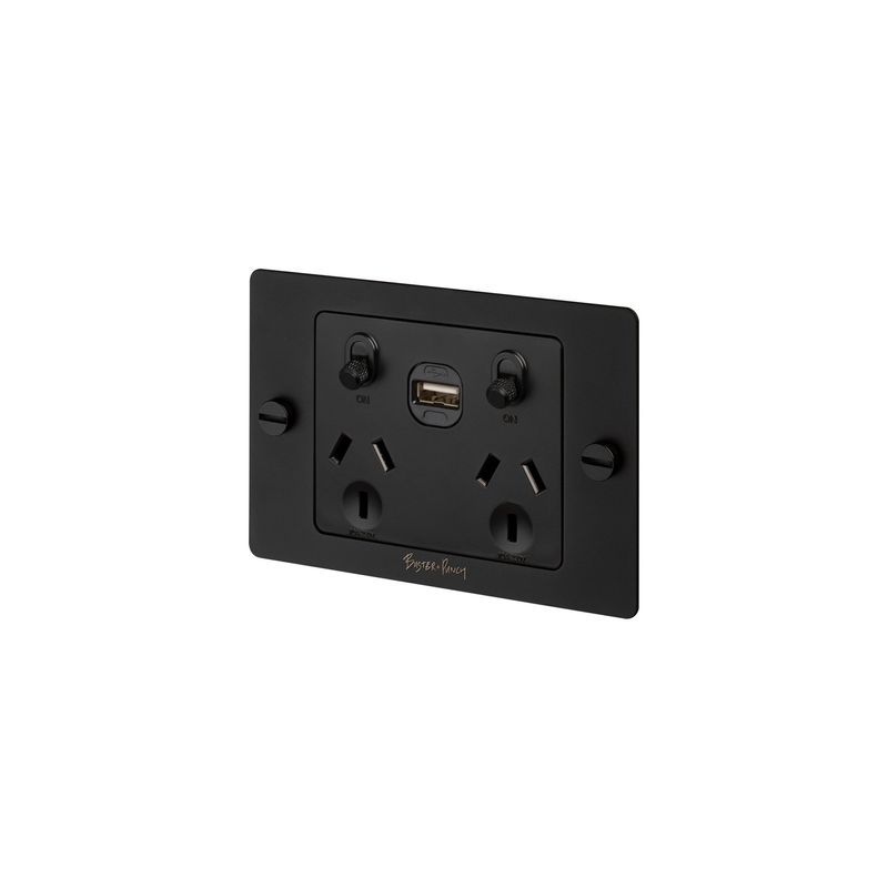 2 Gang GPO Socket Switch + Single USB A