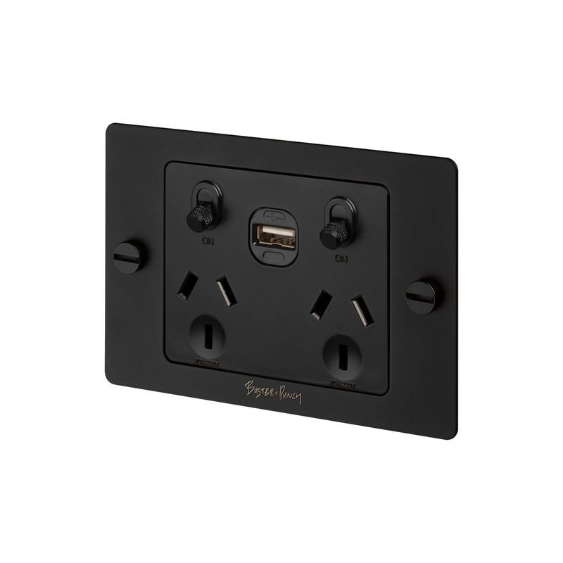 2 Gang GPO Socket Switch + Single USB A