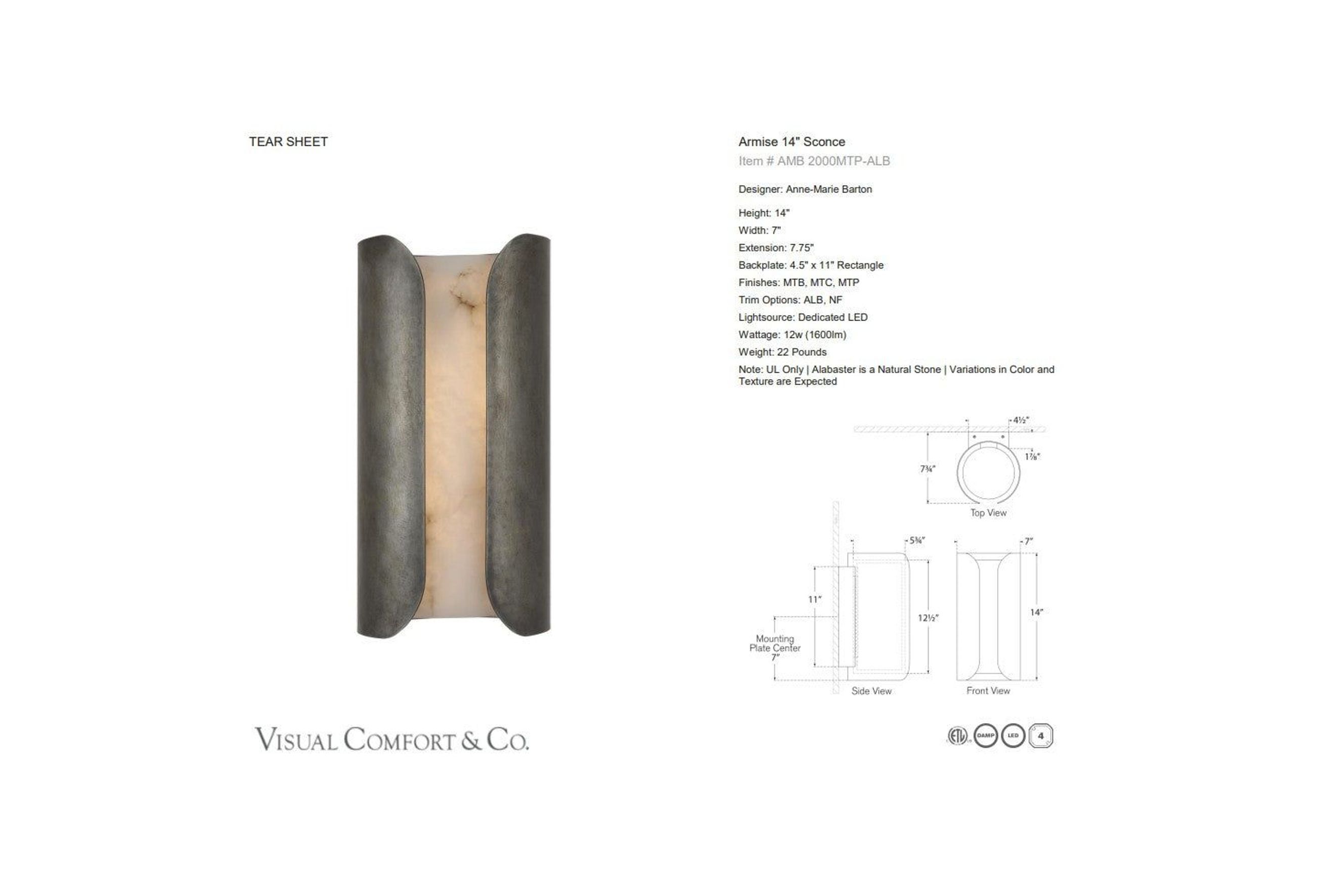 Visual Comfort Anne Marie Barton Armise 14 Sconce