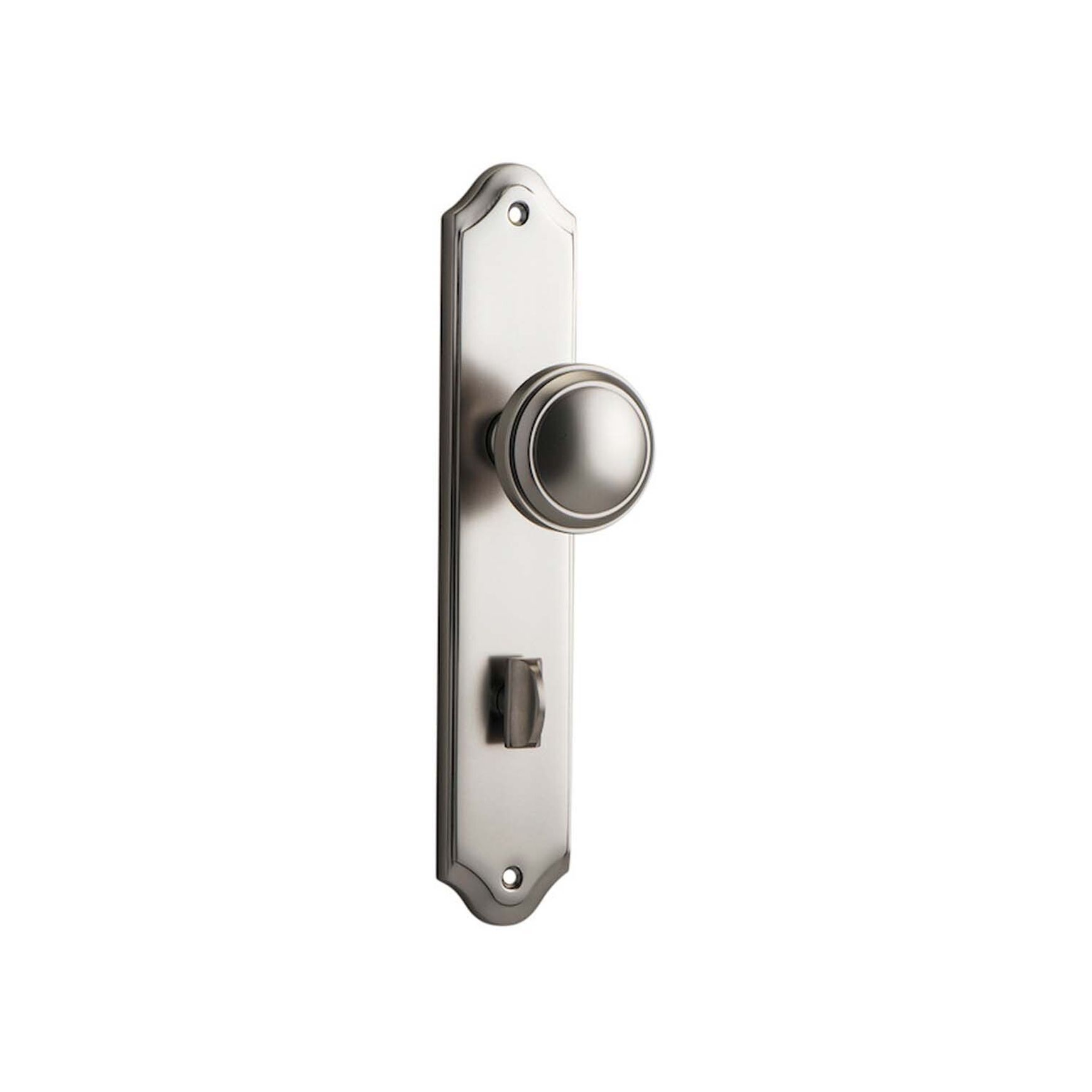Iver Paddington Door Knob on Shouldered Backplate Privacy Satin Nickel 14826P85