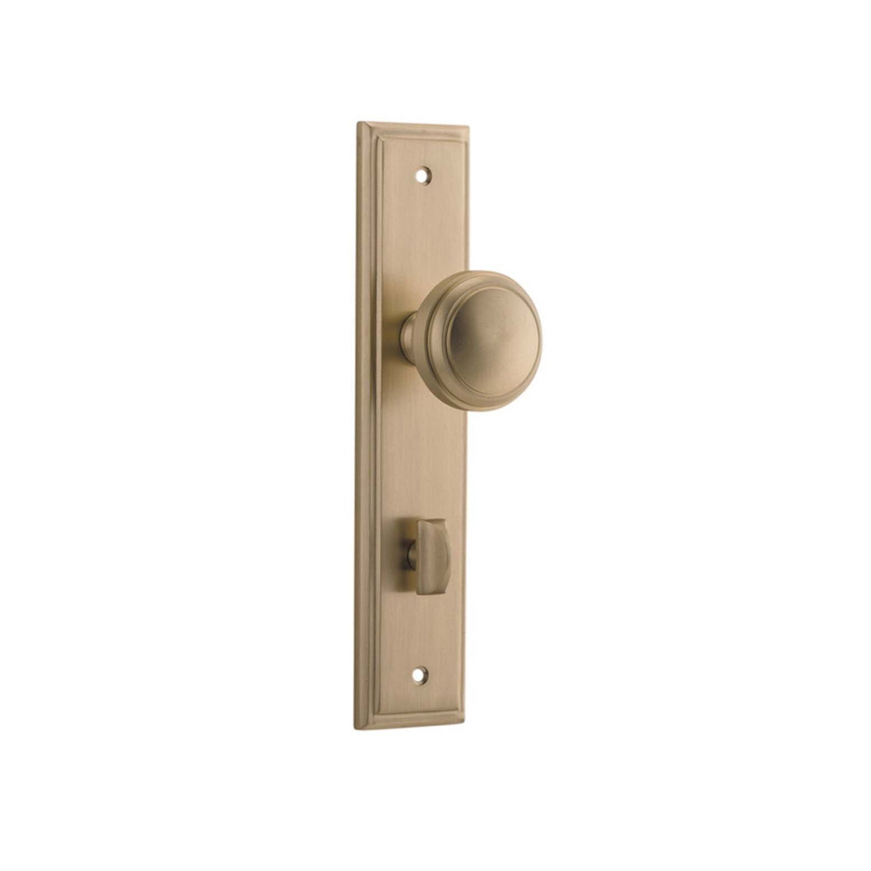 Iver Paddington Door Knob on Stepped Backplate Privacy Brushed Brass 15338P85