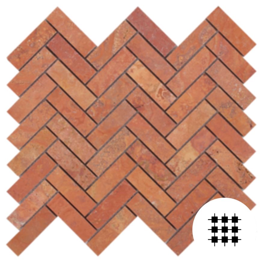 Red Travertine Honed Herringbone
