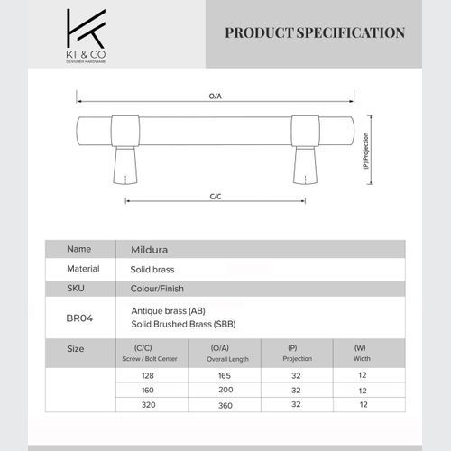 KT&CO Kitchen drawer handles Brushed brass/ Aged brass Mildura