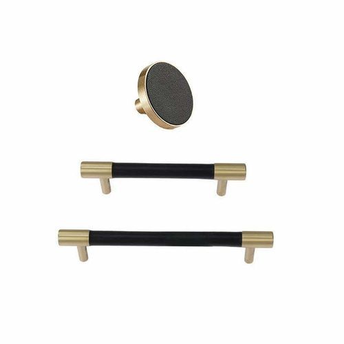 Leather and Solid Brass Drawer Handles