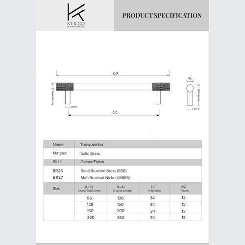 Toowoomba Knurled End T-Bar Cabinet Handles