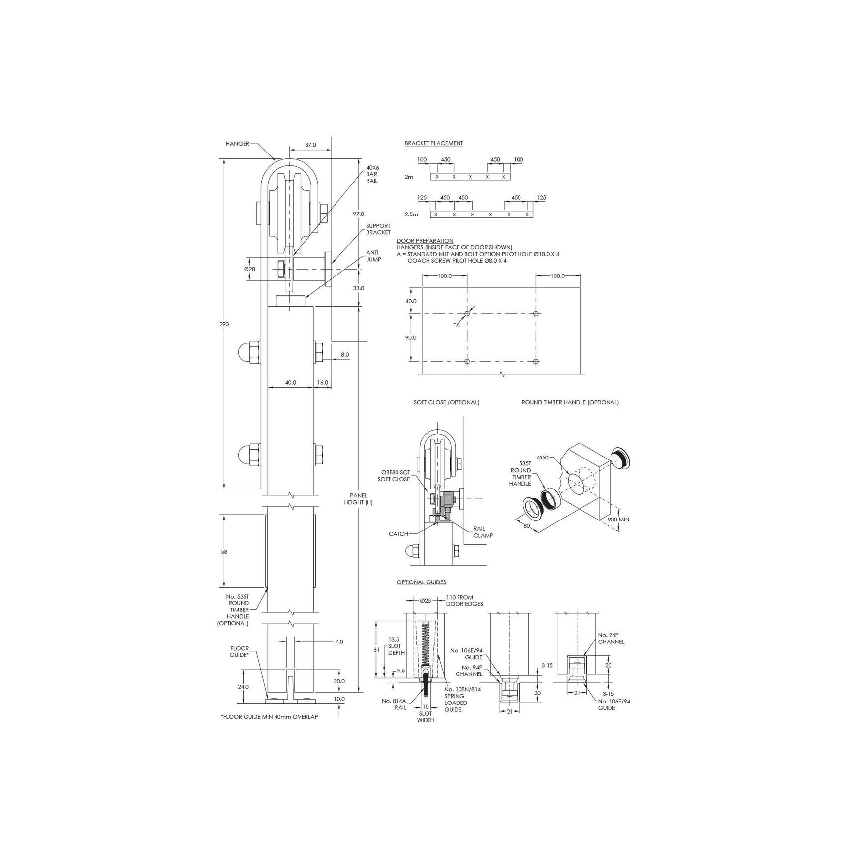 Brio Open Bar Rail Timber 80 2500mm Mild Steel Powder Coat Black OBF80-25PB