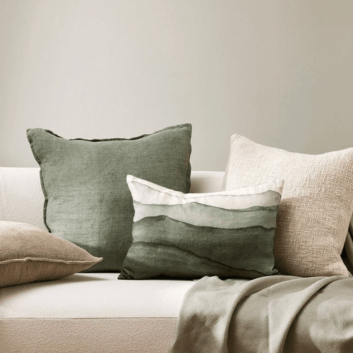 Baya Cassia Handwoven 100% Linen Cushion - Moss | Square