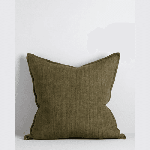 Baya Cassia Handwoven 100% Linen Cushion - Military | Square