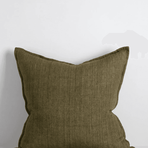 Baya Cassia Handwoven 100% Linen Cushion - Military | Square