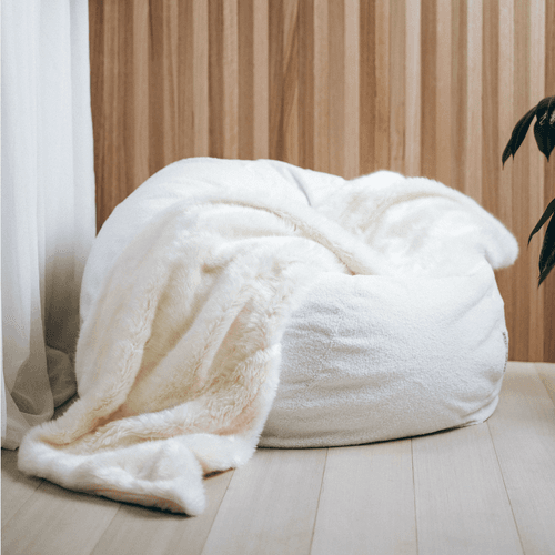 Boucle Fur Bean Bag - French White