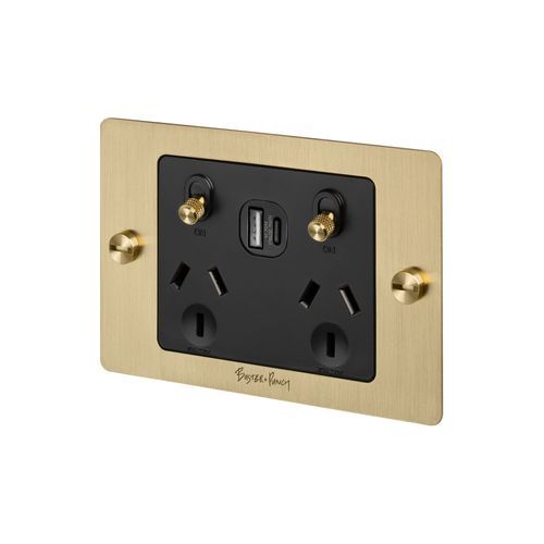 2 Gang GPO Socket Switch + Single USB A + C