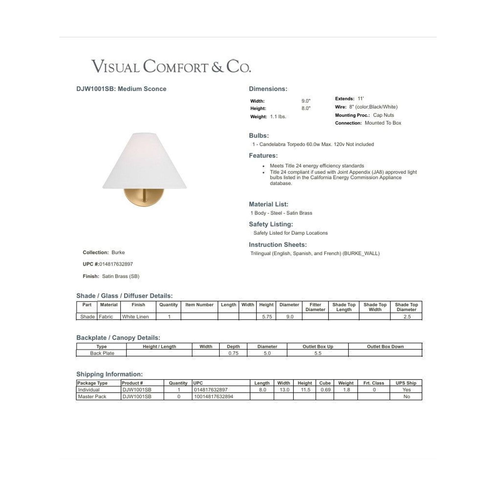Visual Comfort Studio Burke Wall Sconce