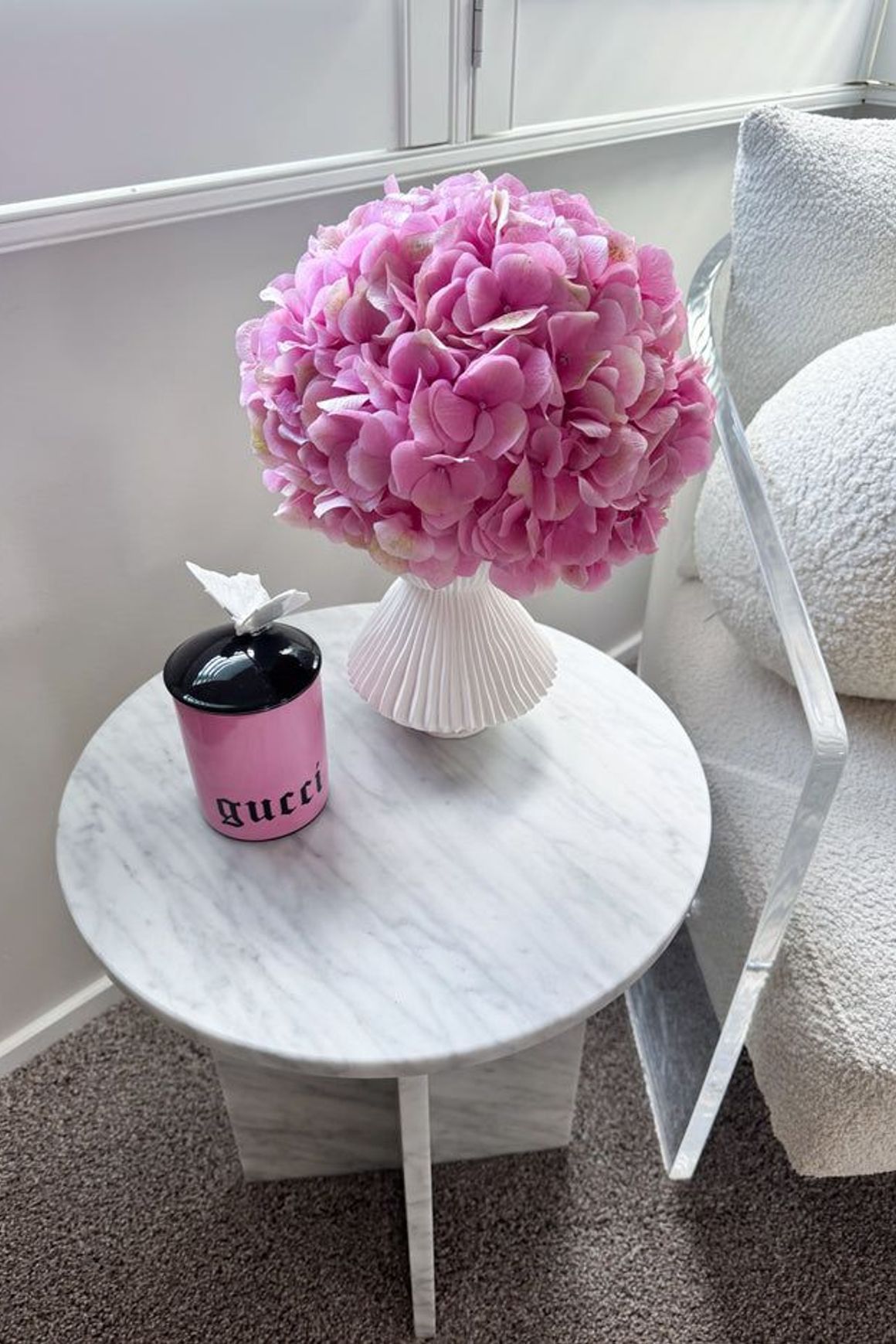 Round Cross Side Table - Carrara Marble | Natural Stone Co.