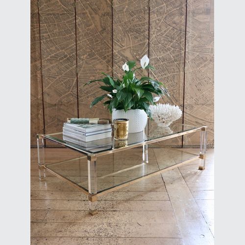 A Pierre Vandel Brass And Plexiglass Coffee Table