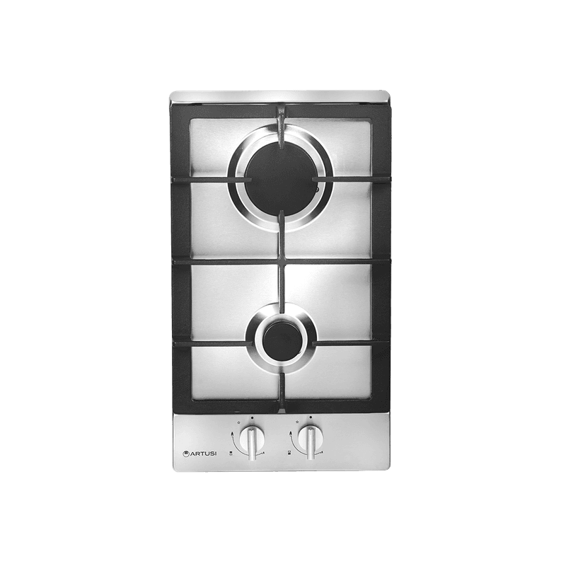 Artusi 30cm Domino Dual Gas Cooktop - With Cast Iron Trivet in Stainless Steel