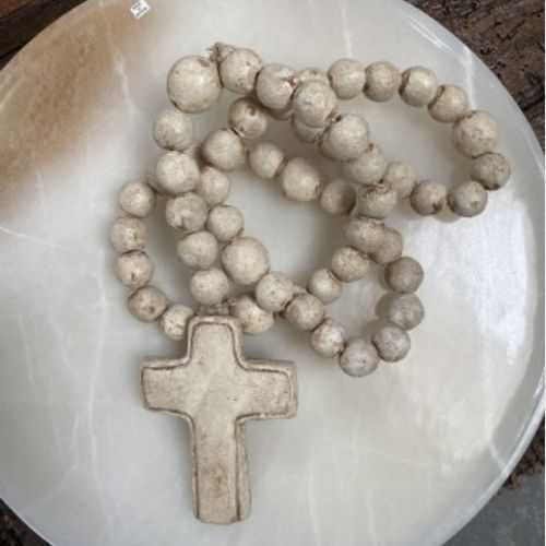 White Rosary Beads & Cross Clay