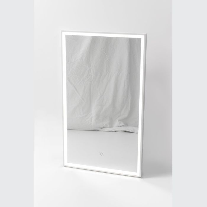 Capri Rectangle Mirror with Matte White Stone Frame and LED light