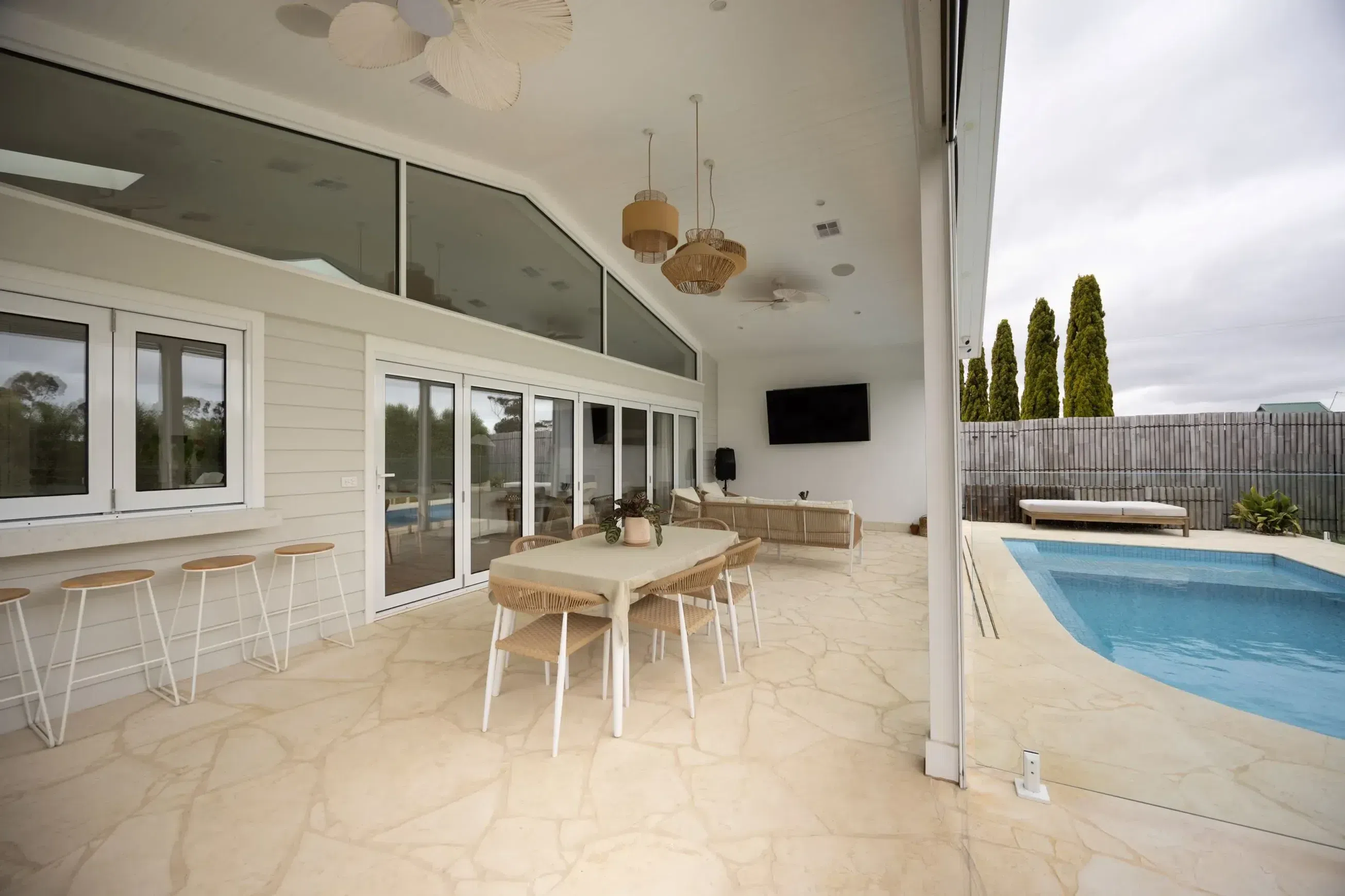 Crema Novelda Sandblasted Limestone Pool Coping