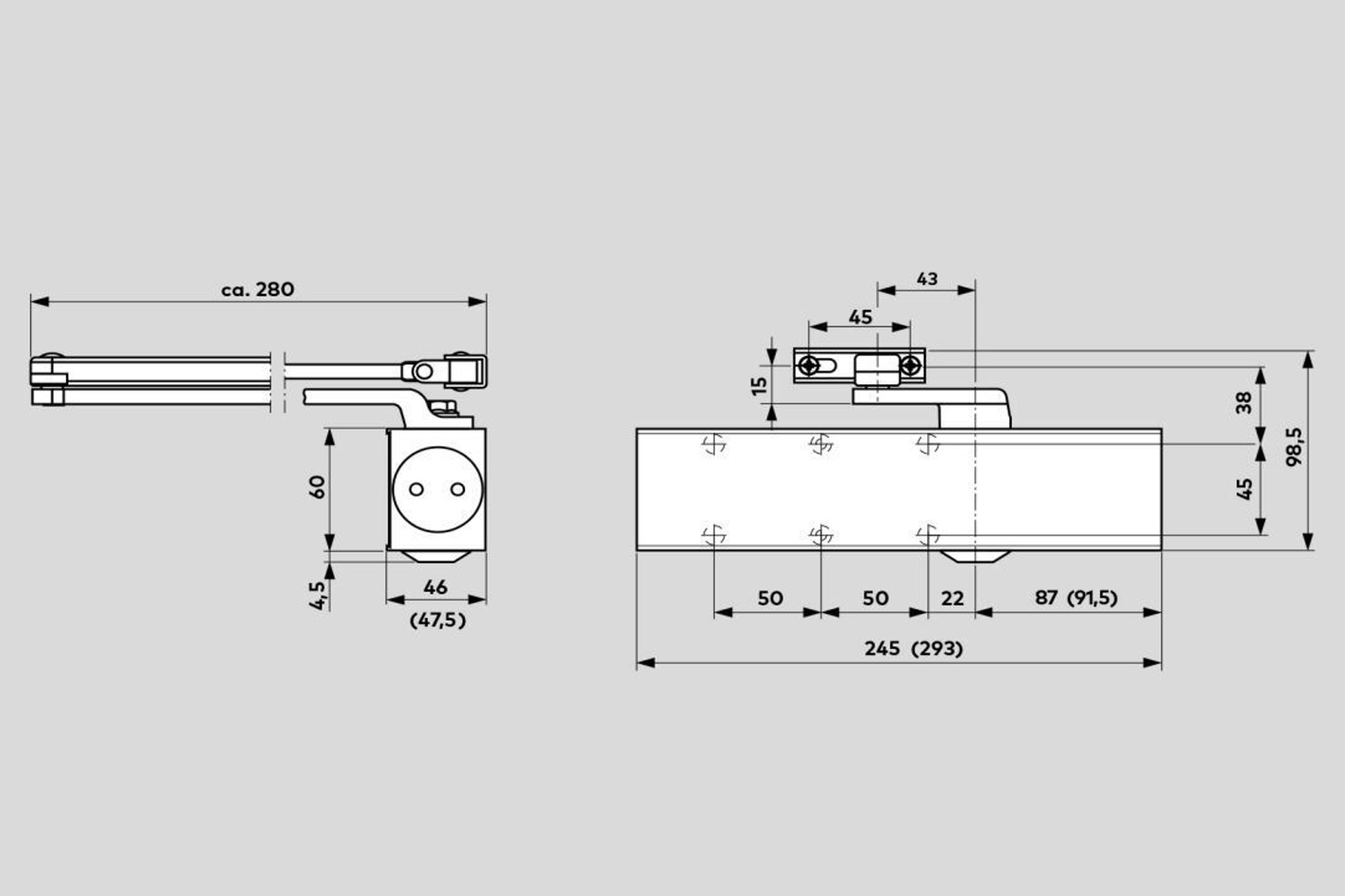 Dorma TS83 EN3-6 Door Closer Fire Rated With Anti-Corrosive Arm Silver 38030301