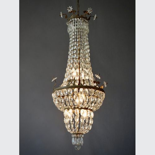 Empire Crystal And Bronze Beaded Basket Chandelier