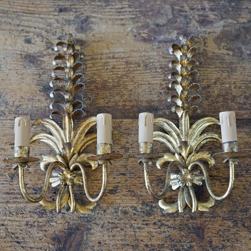 French Vintage Gilded Wall Sconces (Pair)