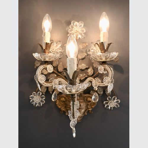 Brass And Crystal Sconces In the Style Of Maison Baguès