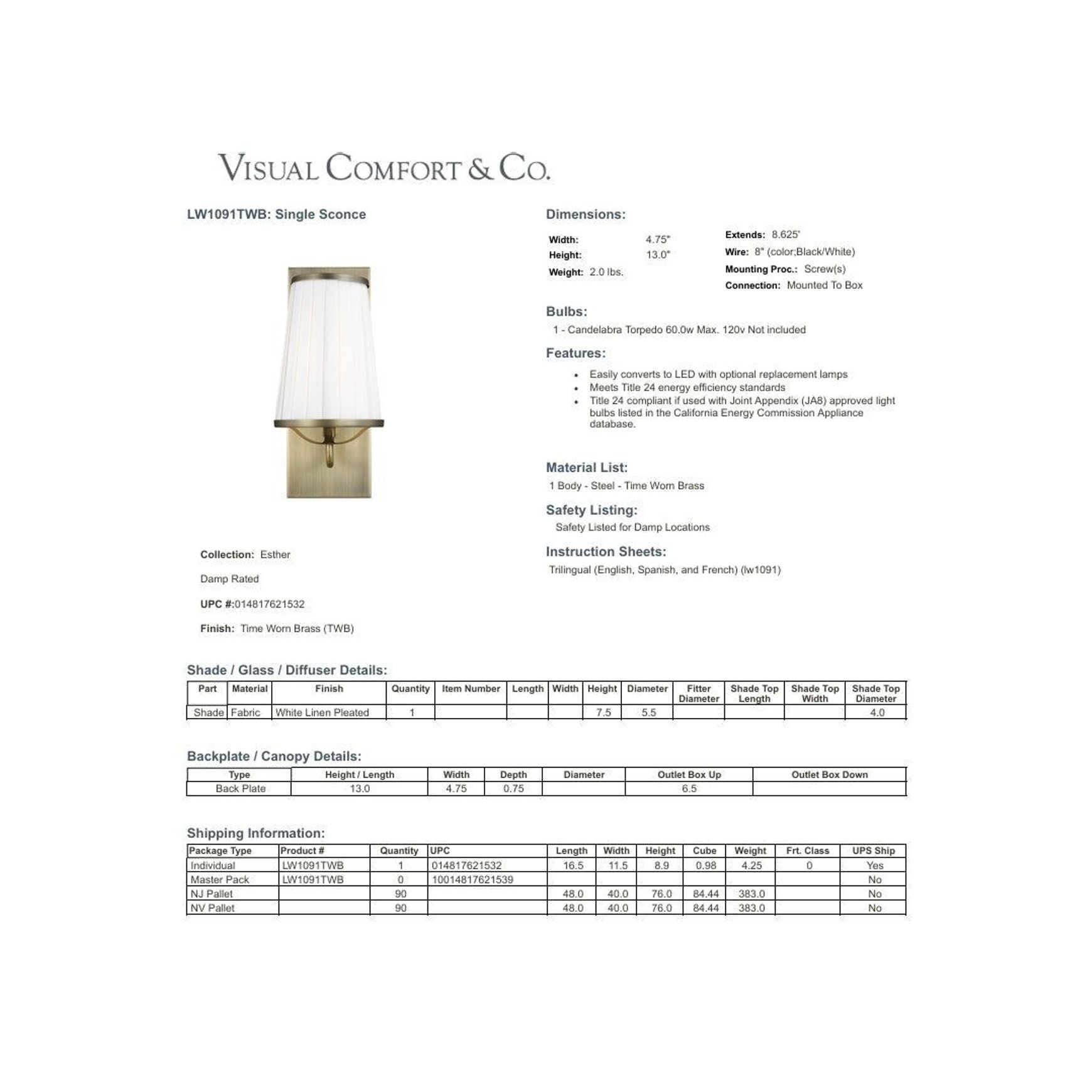 Visual Comfort Studio Esther Wall Sconce