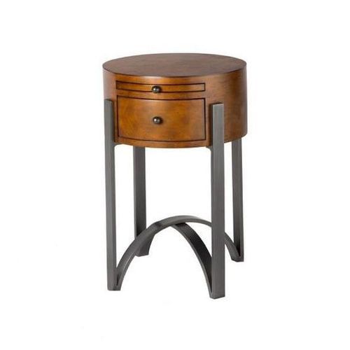 Lillian Circular Side Table in Rubberwood with Bronze Legs