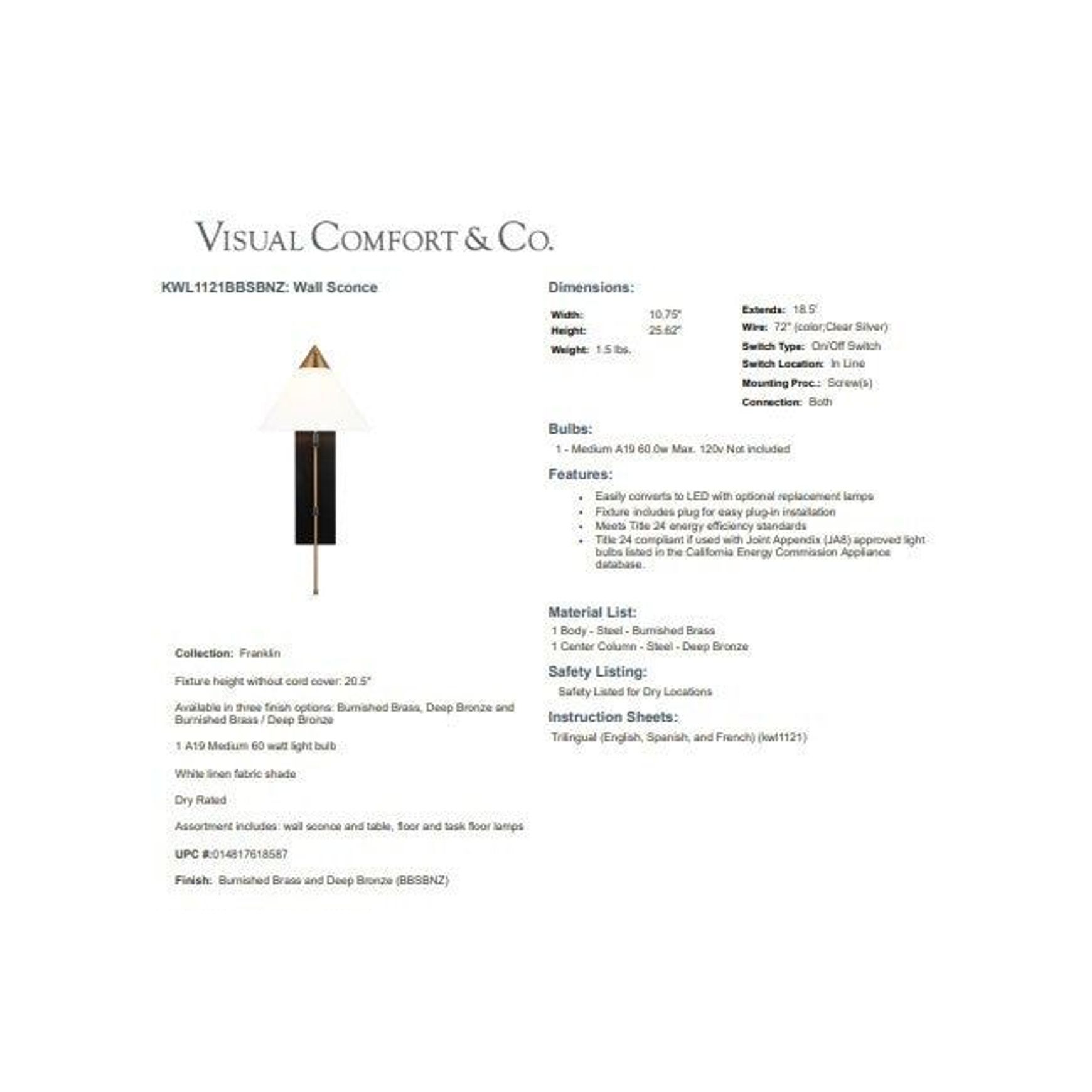 Visual Comfort Studio Franklin Wall Sconce