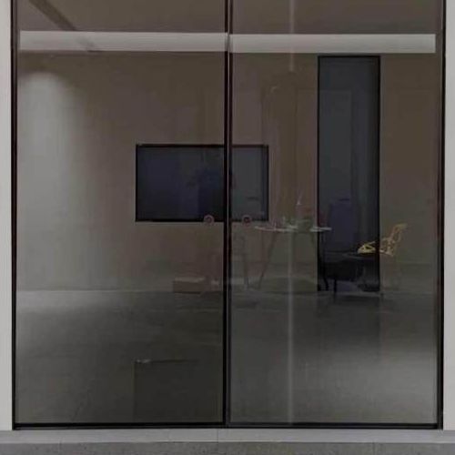 Grey Toughened Glass Sliding Door With Double Tracks