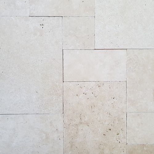 12mm Ivory Travertine French Pattern Tiles  - Tumbled