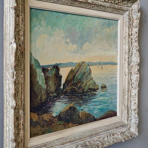 Antique Oil Painting of a French Coastal Scene