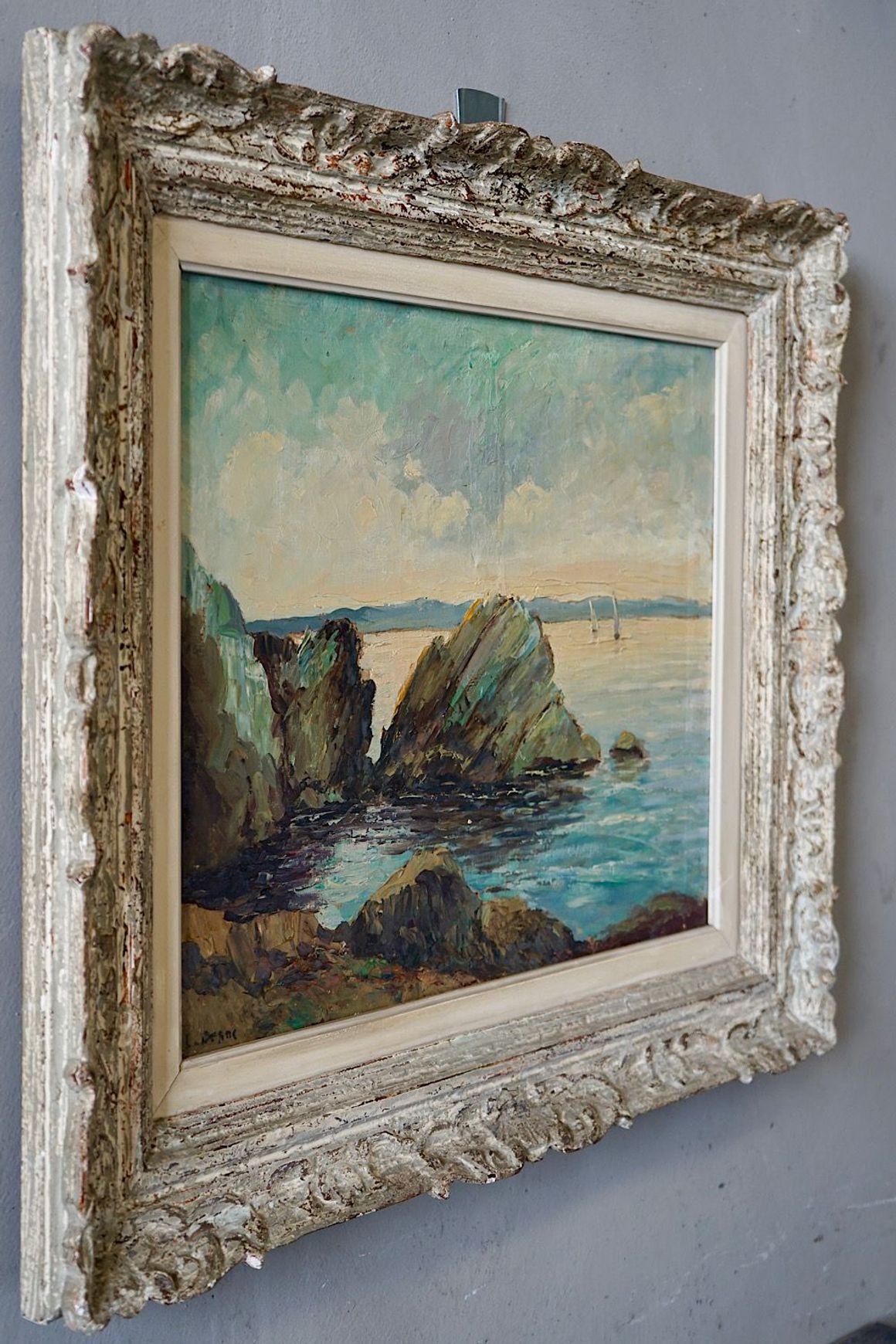 Antique Oil Painting of a French Coastal Scene