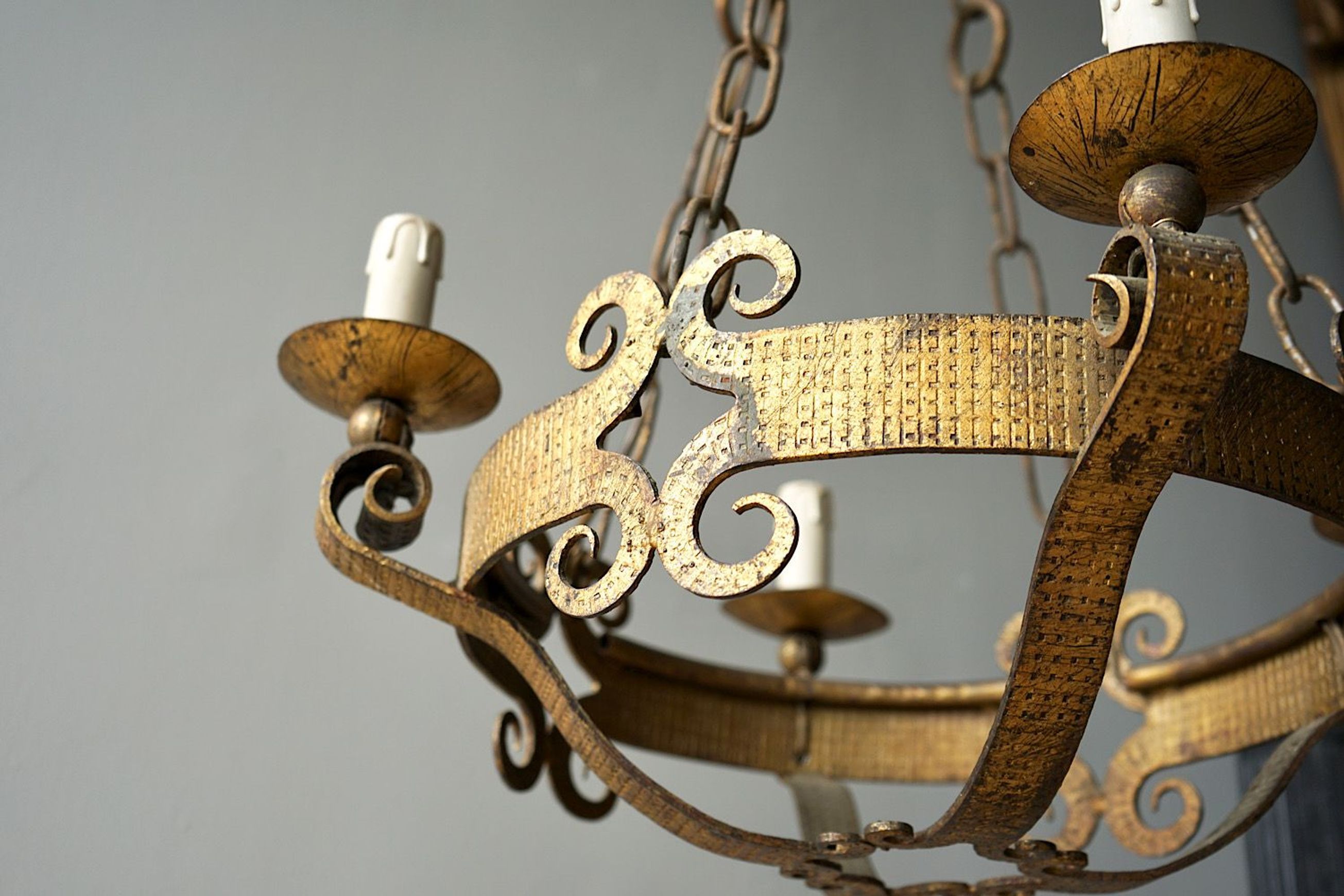 French Gilded Iron Chandelier