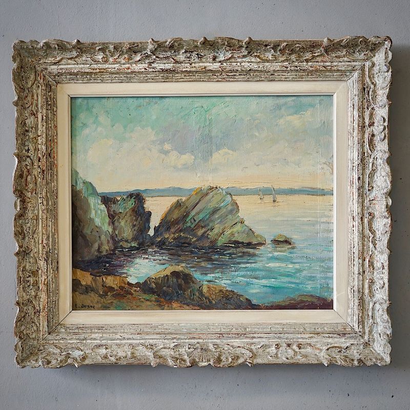 Antique Oil Painting of a French Coastal Scene