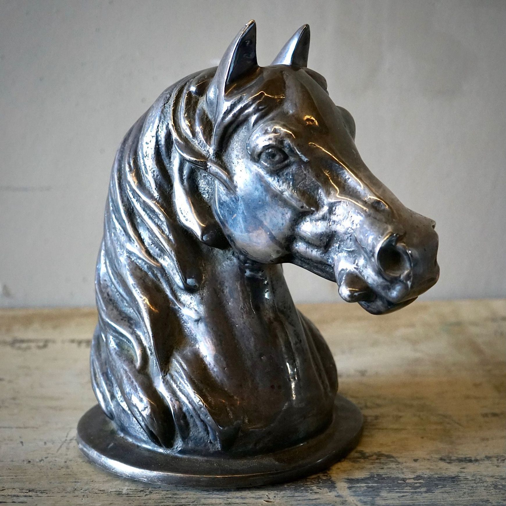 Vintage French Silvered Bronze Horse Head