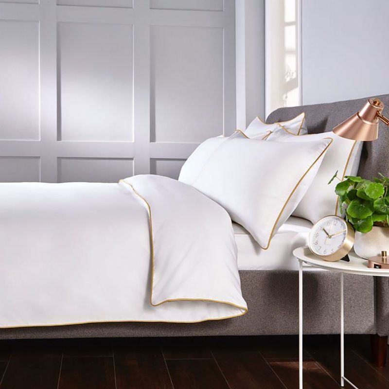 Plaza Collection White Quilt Cover Set - Gold Piping