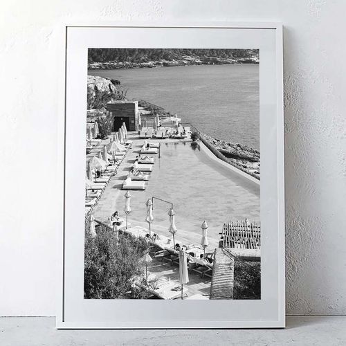 'Poolside' Ibiza / B & W Framed Print / A0