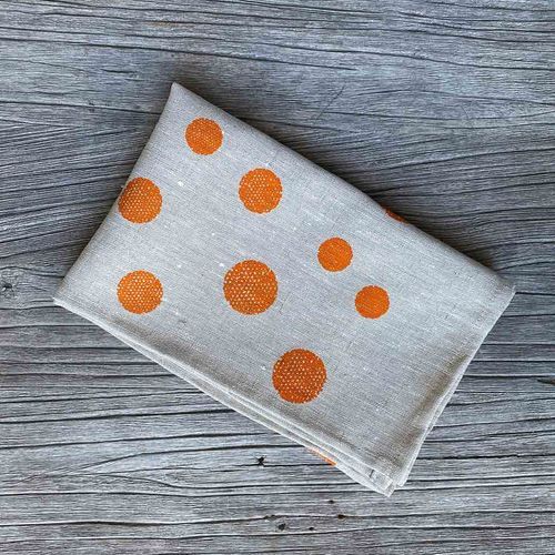 Hand-printed 100% Linen Tea Towel - Spots, Orange