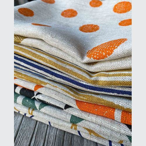 Hand-printed 100% Linen Tea Towel - Spots, Orange