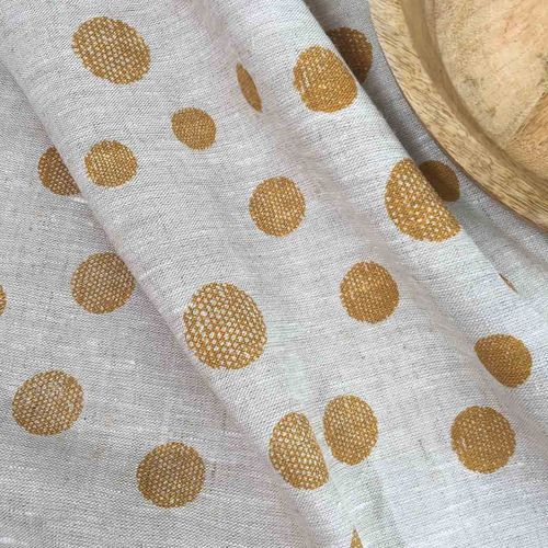Hand-printed 100% Linen Tea Towel - Spots, Mustard