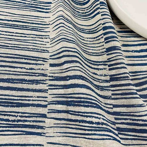 Hand-printed 100% Linen Tea Towel - Twigs, Navy Blue