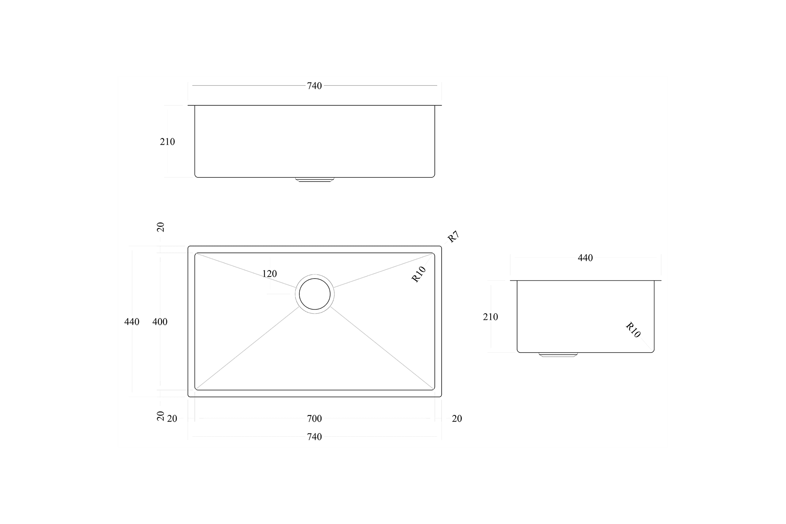 Code Aspen 700X400 Pvd 304 Stainless Steel Sinks