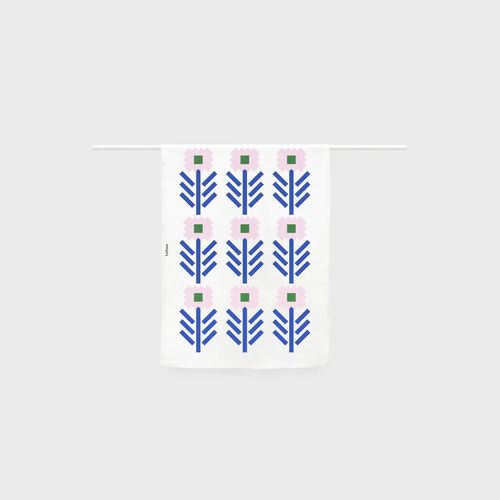 Geo Flowers Printed Linen Tea towel, by Lettuce | 100% Linen
