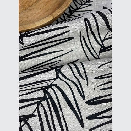 Hand-printed 100% Linen Tea Towel - Leaf, Black