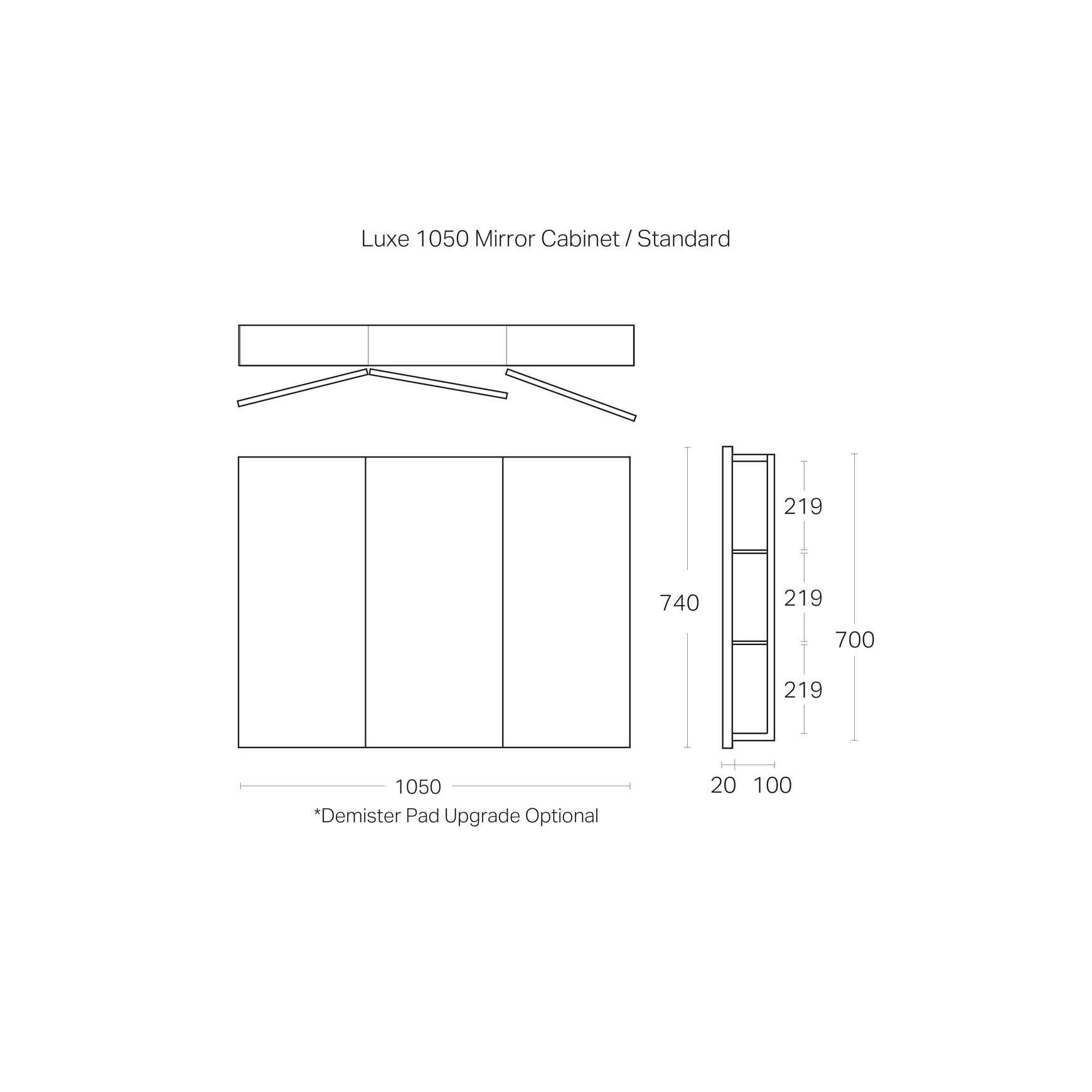 Luxe 1050mm Mirror Cabinet | 3 Door