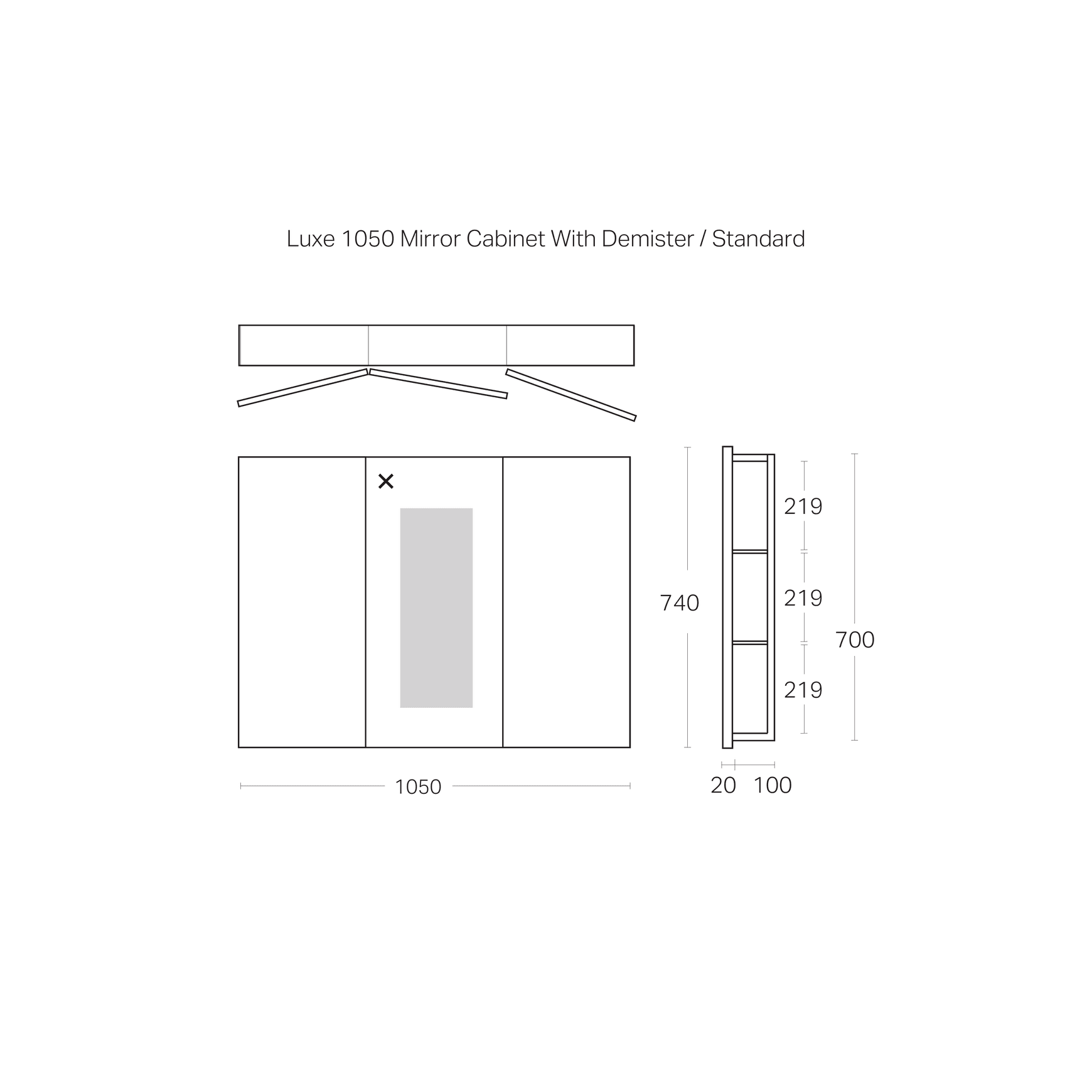 Luxe 1050mm Mirror Cabinet With Demister | 3 Door