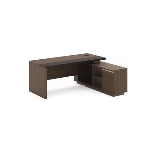 Carter Executive Office Desk + Right Return - 180cm - Coffee + Charcoal