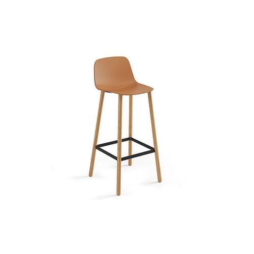 Maarten Plastic Bar Stool - Four Wooden Legs