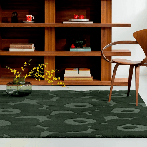 Marimekko Unikko - Dark Green | 100% Wool Designer Floor Rug